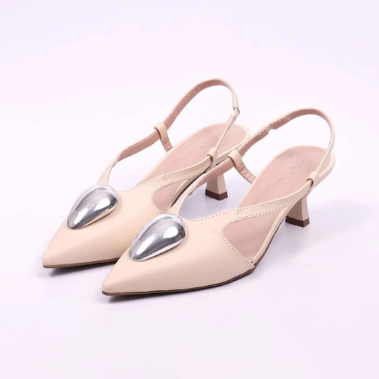 Catar - Scarpin Feminino Bico Fino Slingback Aplicação Bege