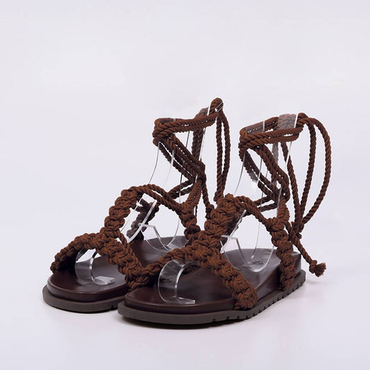 Yumi - Papete Sandália Anatômica Amarração Corda Marrom