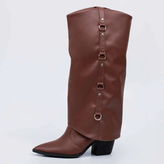 Arizona - Bota Feminina Aplicação Cano Dobrado Marrom