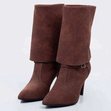 Toscana - Bota Feminina Cano Médio Salto Fino Camurça Marrom