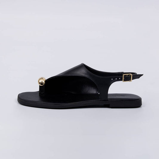 Geórgia - Sandália Feminina Rasteira Aplicação Dourada Preto