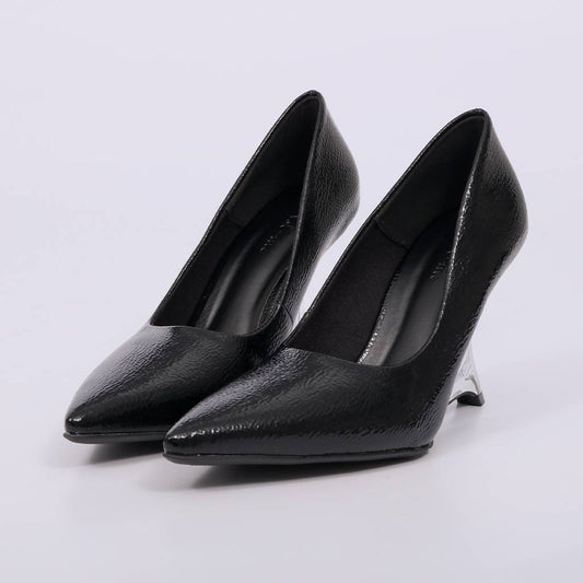 Selene - Scarpin Feminino Salto Geométrico Bico Fino Preto