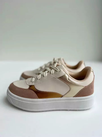 Flórida - Tênis Feminino Casual Plataforma Off-White/Bronze