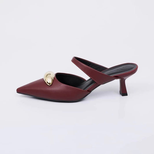 Alpino - Mule Feminino Bico Fino com Tira Central Aplicação Vermelho