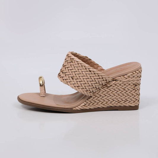 Belga - Tamanco Anabela Feminino Tira Trançada Dourado Nude