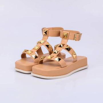 Cloe - Sandália Papete Feminina Flatform Aplicações Nude