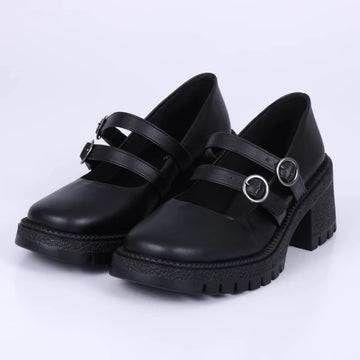 Ramona - Oxford Feminino Tratorado Fivela Salto Médio Preto