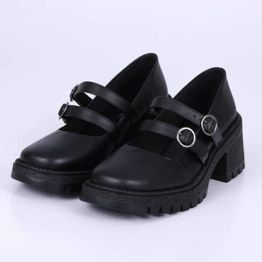 Ramona - Oxford Feminino Tratorado Fivela Salto Médio Preto