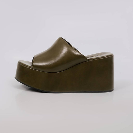 Upper - Tamanco Feminino Plataforma Alta Bico Redondo Verde Musgo