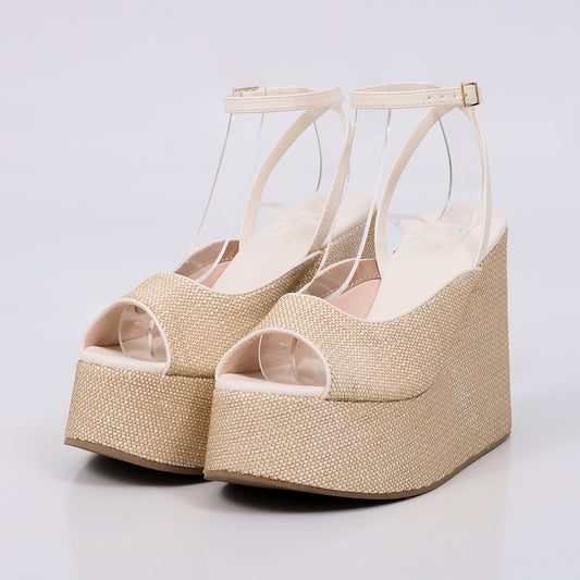 Savanna - Sandália Feminina Anabela Trançado Aberto Off-white