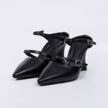 Bruma - Scarpin Feminino Anabela Tiras Fivela Dupla Preto