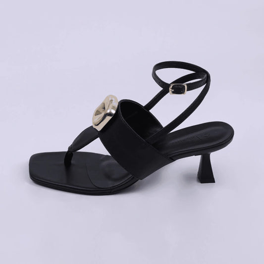 Turquia - Sandália Feminina Tamanco Bico Quadrado Salto Taça Preto