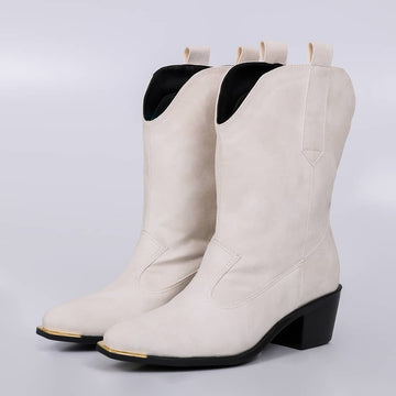 Texas - Bota Feminina Texana Camurça Salto Medio Off-White