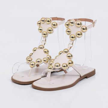 Nice - Sandália Rasteira Feminina Esferas Douradas Off-white