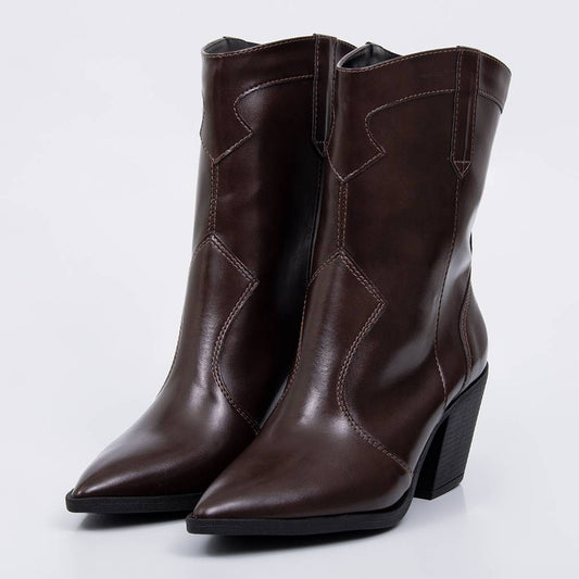 Piton - Bota Feminina Cano Médio Bico Fino Salto Marrom Escuro