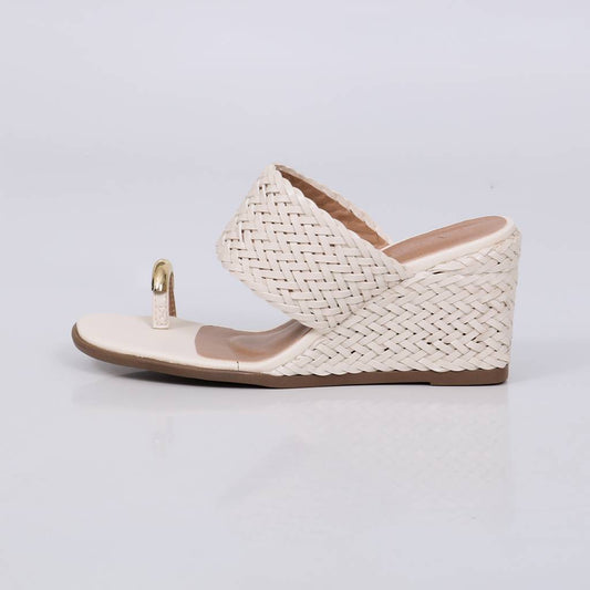Belga - Tamanco Anabela Feminino Tira Trançada Dourado Off-white