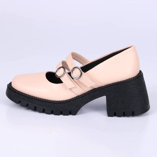 Ramona - Oxford Feminino Tratorado Fivela Salto Médio Nude