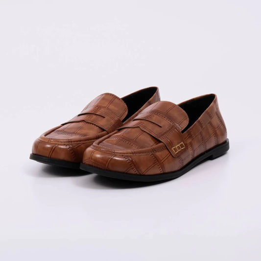 Mel - Mocassim Feminino Salto Baixo Croco Caramelo