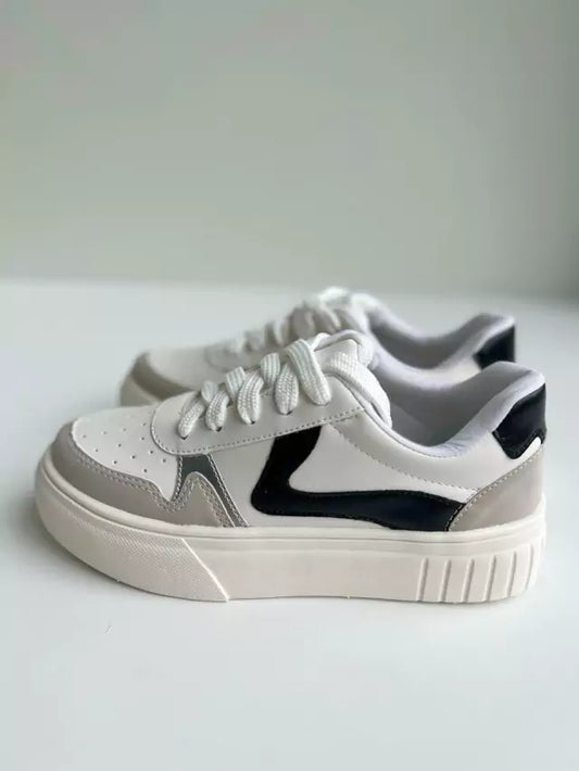 Valley - Tênis Feminino Casual Cadarço Plataforma Branco/Cinza