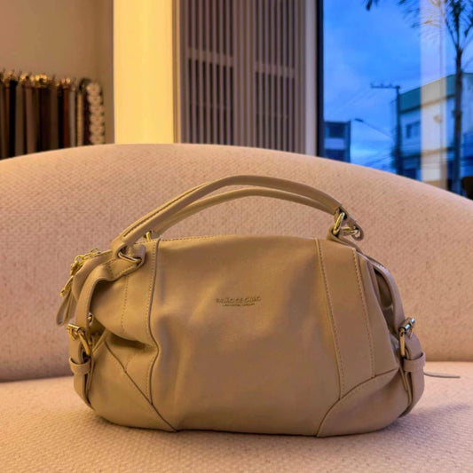 Sierra - Bolsa Feminina Satchel Fivela Dourada Bege