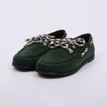 Sara - Mocassim Feminino Flat Amarração Camurça Verde