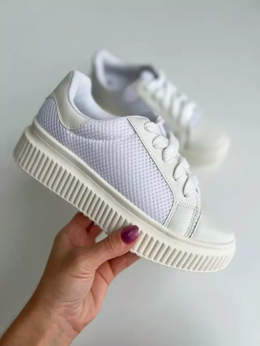 Maly - Tênis Feminino Tela Plataforma Cadarço Branco