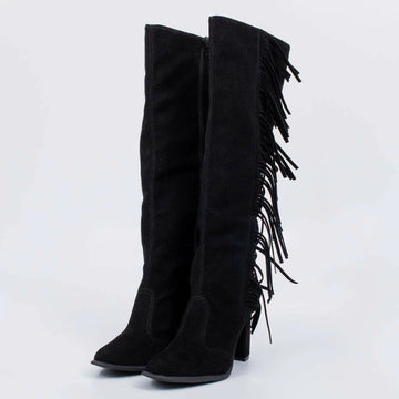 Copal - Bota Feminina Texana Cano Médio Franjas Camurça Preta