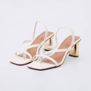 Montreal - Sandália Feminina Tiras Finas Salto Dourado Off-white