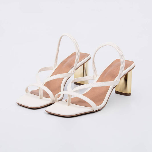 Montreal - Sandália Feminina Tiras Finas Salto Dourado Off-white