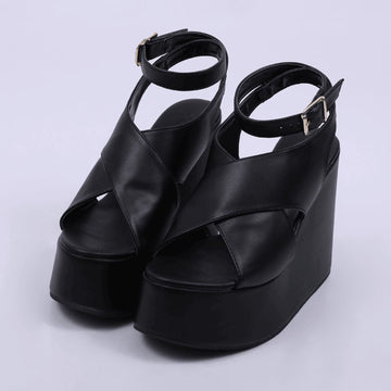 York - Sandália Feminina Anabela Plataforma Preto