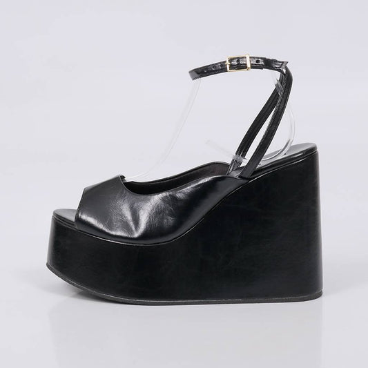 Savanna - Sandália Feminina Anabela Aberta Preto