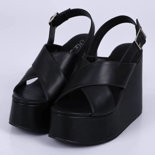 Atlanta - Sandália Feminina Anabela Plataforma Preta