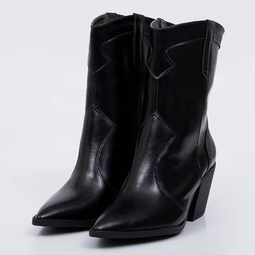 Piton - Bota Feminina Cano Médio Bico Fino Salto Preto