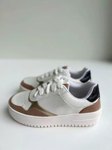 Belmont - Tênis Feminino Casual Cadarço Plataforma Branco/Rosado