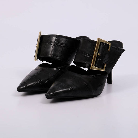 Dominique - Mule Feminino Salto Fino Com Fivela Preto