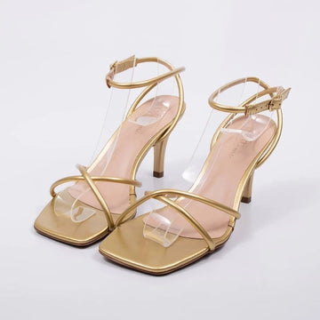 Blend - Sandália Feminina Bico Quadrado Tiras Finas Fivela Dourada