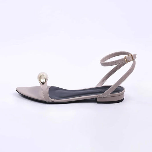 Valence - Sandália Rasteira Feminina Bico Folha Aplicação Cinza