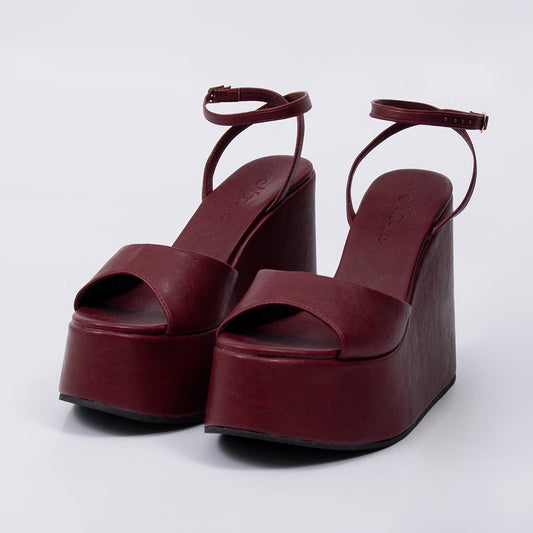 Ester - Sandália Anabela Feminina Plataforma Tira Fina Vermelho
