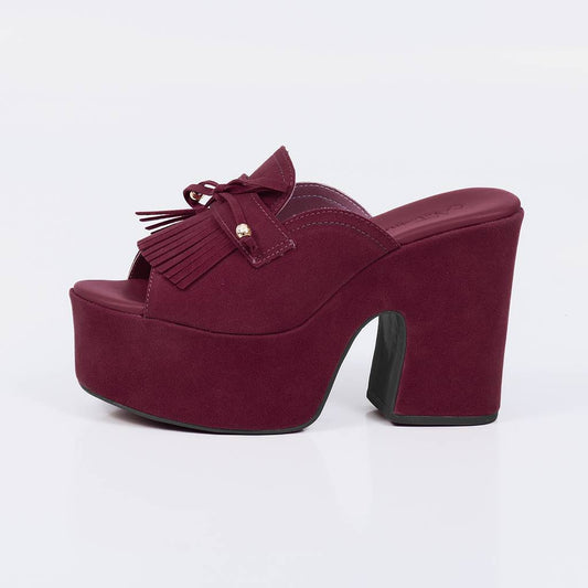 Mantra - Tamanco Feminino Meia Pata Salto Alto Franjas Vermelho