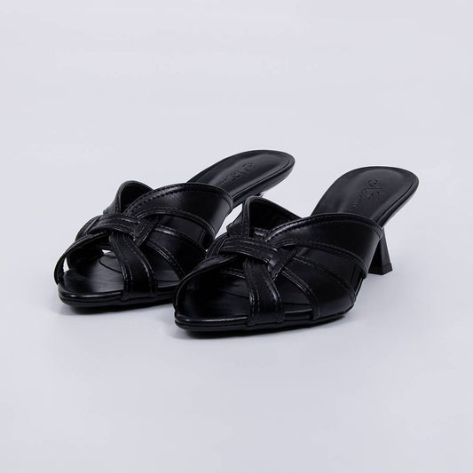 Marfim - Tamanco Feminino Salto Médio Tiras Cruzadas Preto