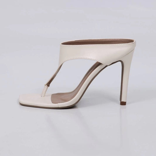 Mábi - Tamanco Feminino Salto Alto Tira Central Off-white