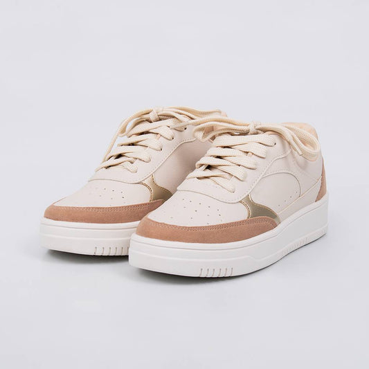 Aspen - Tênis Feminino Bico Redondo Off-white/Rosado