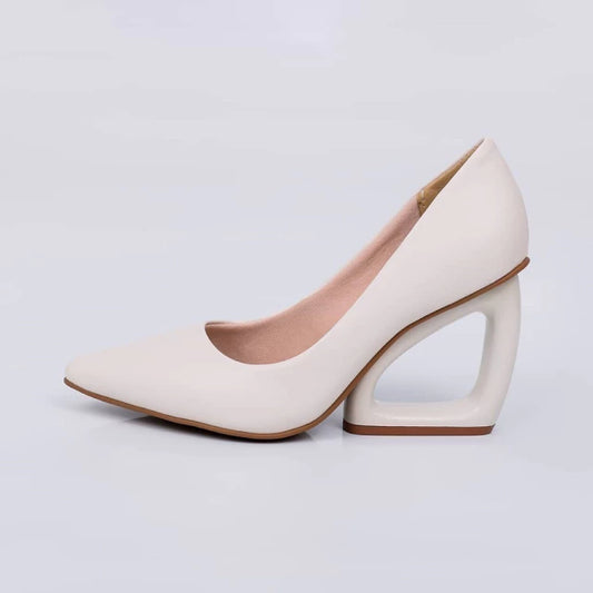 Dara - Scarpin Feminino Salto Geométrico Bico Off-white