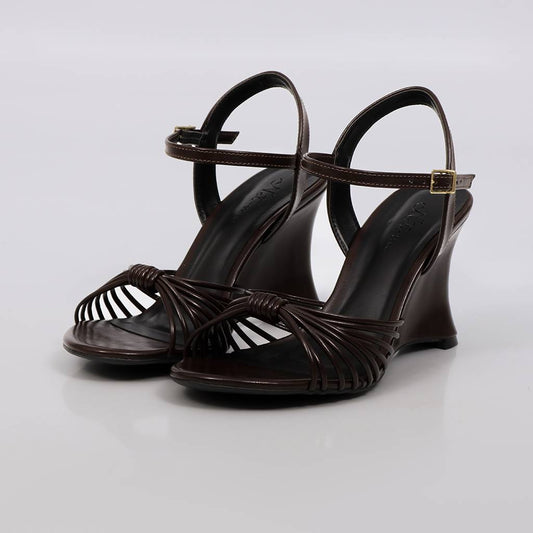 Marina - Sandália Feminina Salto Anabela Tiras Trançadas Marrom Escuro