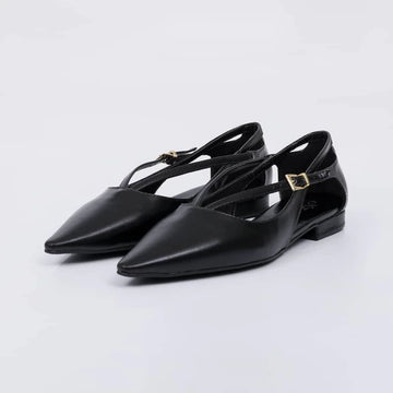Dubai -  Sapatilha Feminina Bico Fino Fivela Aplicação Preto