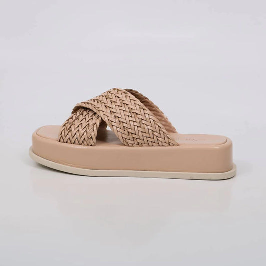 Lais - Flatform Feminina Tiras Trançadas Cruzadas Bege