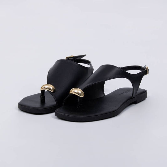 Geórgia - Sandália Feminina Rasteira Aplicação Dourada Preto