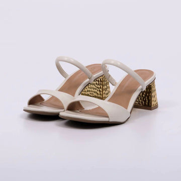 Liz - Tamanco Feminino Salto Bloco Dourado Tiras Off-white