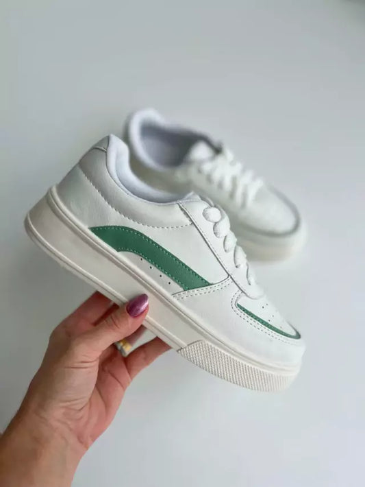 Murray - Tênis Feminino Plataforma Cadarço Branco/Pistache