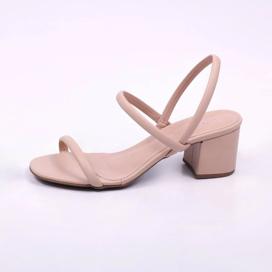 Bless - Sandália Feminina Tira Fina Salto Grosso Amêndoa